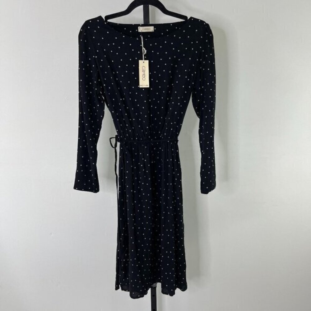 NWT Cameo Women's Black Star Boat Neck Long Sleeves Rayon Midi Dress Size XS